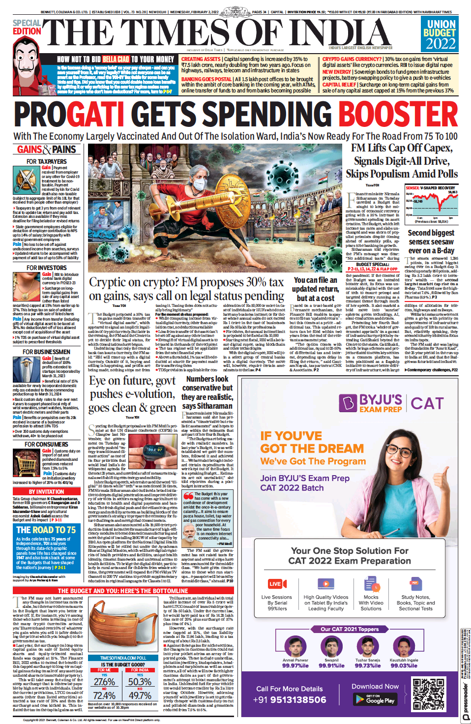 Coverage of Union Budget 2022-23 – News Paper Design